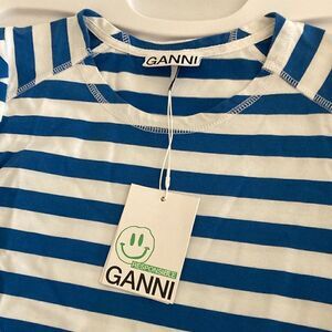Gianni NWT Organic Cotton Long Puff Sleeve Striped Oversized Tee Shirt.